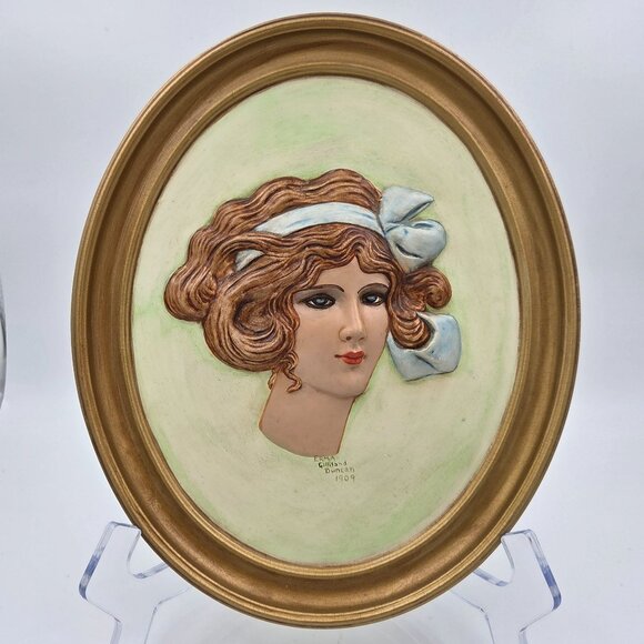 Duncan Ceramics Bas-Relief Plaster Mold Cameo Woman With Blue Bow - Picture 1 of 6